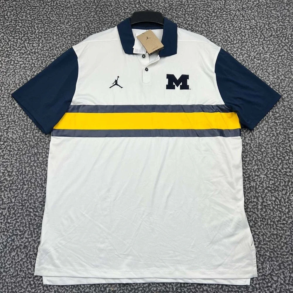 Air Jordan Michigan Wolverines Dri-FIT Polo Shirt Men Large White Jumpman New L